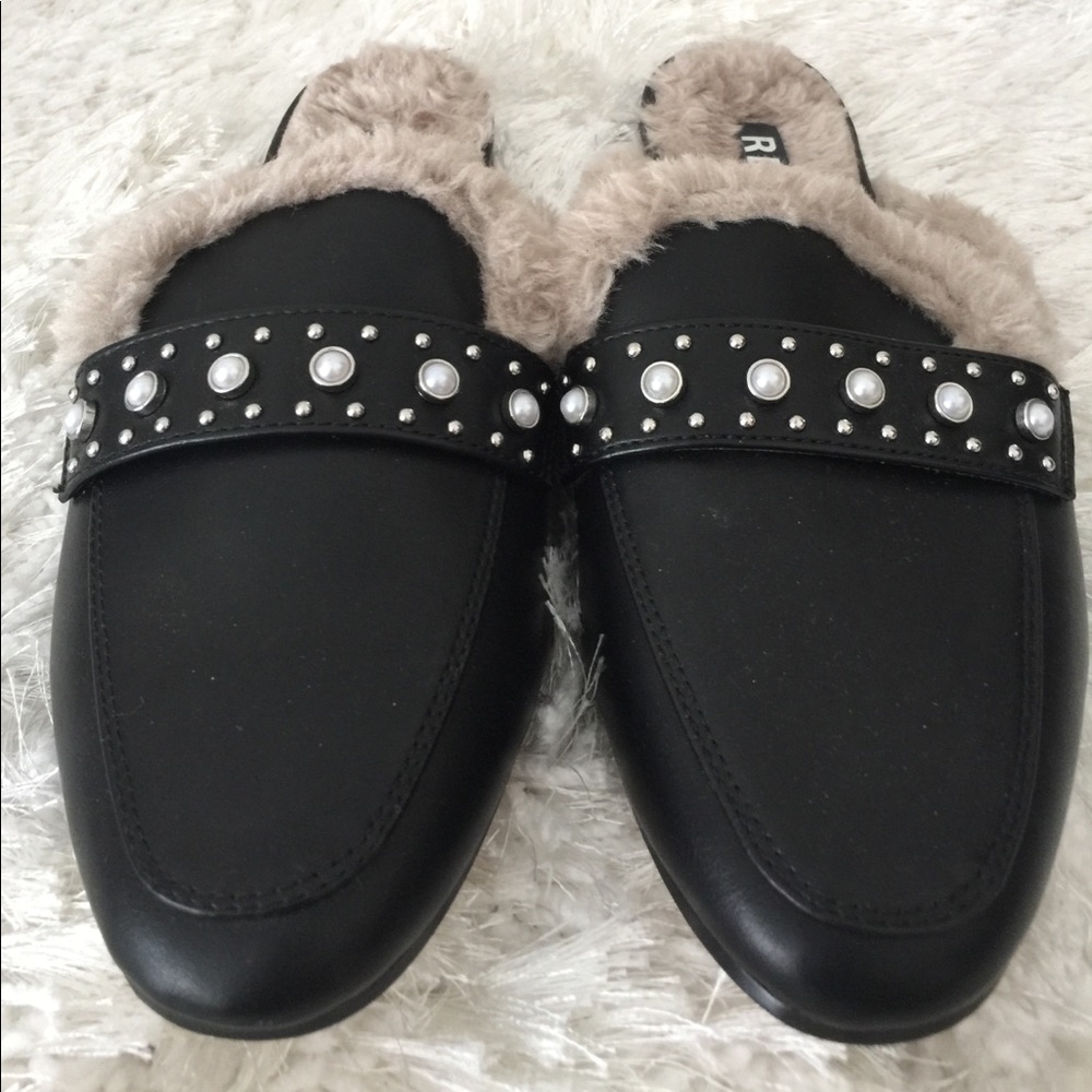 Report Black Vegan Leather/ Faux Fur Lined Mules